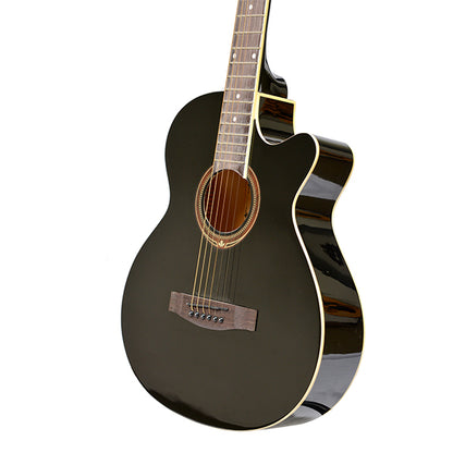 EVO SF38CEQ Black Acoustic Guitar With Pickup 38 Inch Beginner Guitar Pick Up Student Guitar Free Bag String Pick Strap