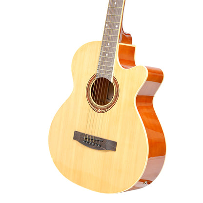 EVO SF38CEQ Natural Acoustic Guitar With Pickup 38 Inch Beginner Guitar Pick Up Student Guitar Free Bag String Pick Strap