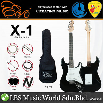 Evo X-1 Stratocaster Electric Guitar Linden Wood Body with Amplifier Package Black (X1 BK)