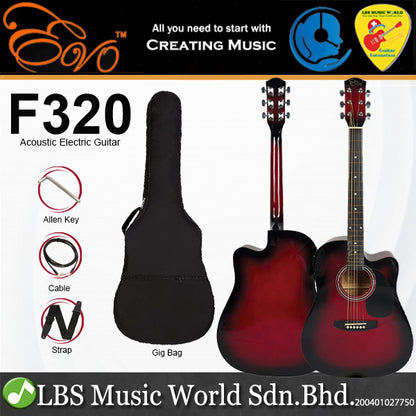 EVO F320CEQ Spruce Plywood Acoustic Electric Guitar with Pickup - Red