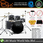 Evo 7 Pieces Acoustic Drum Complete Set with 22 Inch Bass Drum and 4 Cymbals - Black with Wood Grain Finish