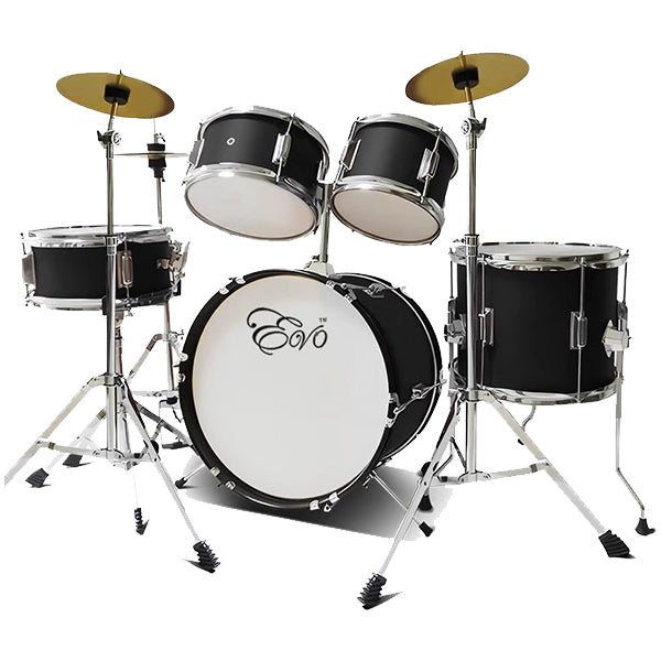 Evo 5 Pieces Junior Drum Kit Compact Complete Set with Hardware Cymbals Throne