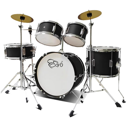 Evo 5 Pieces Junior Drum Kit Compact Complete Set with Hardware Cymbals Throne