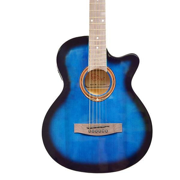 EVO SF38CEQ Blue Acoustic Guitar With Pickup 38 Inch Beginner Guitar Pick Up Student Guitar Free Bag String Pick Strap