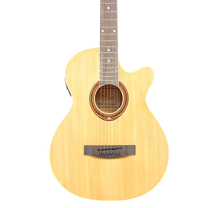 EVO SF38CEQ Natural Acoustic Guitar With Pickup 38 Inch Beginner Guitar Pick Up Student Guitar Free Bag String Pick Strap