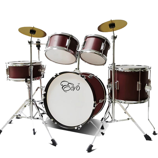 Evo 5 Pieces Junior Drum Kit Compact Complete Set with Hardware Cymbals Throne