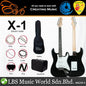 Evo X-1 Stratocaster Electric Guitar Linden Wood Body with Amplifier Package Black (X1 BK)