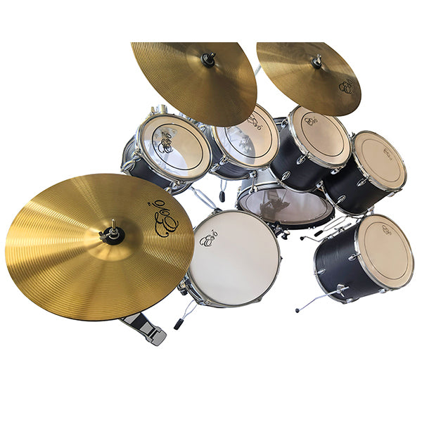 Evo 7 Pieces Acoustic Drum Complete Set with 22 Inch Bass Drum and 4 Cymbals - Black with Wood Grain Finish