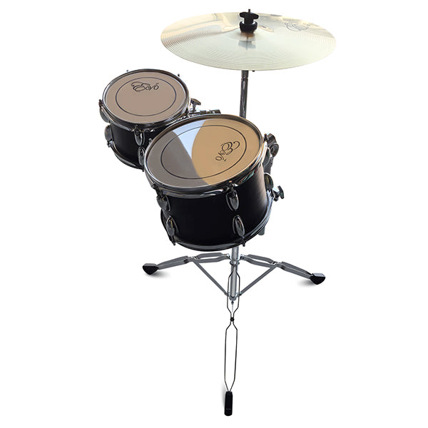 Evo 7 Pieces Acoustic Drum Complete Set with 22 Inch Bass Drum and 4 Cymbals - Black with Wood Grain Finish