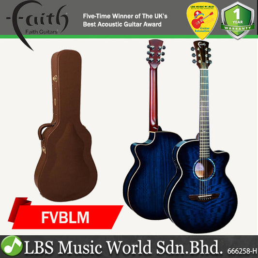 Faith FVBLM Blue Moon Venus Solid Figured Java Mango Acoustic Electric Guitar With Pickup and Hard Case