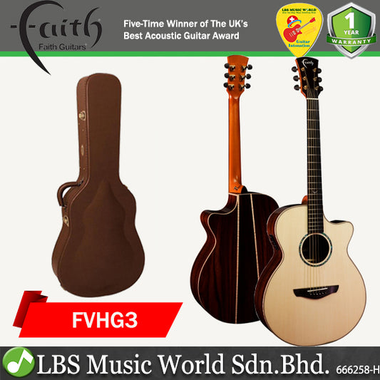 Faith FVHG3 HiGloss 3 Venus Concert Solid Engelmann Spruce Top Acoustic Electric Guitar with Hardcase