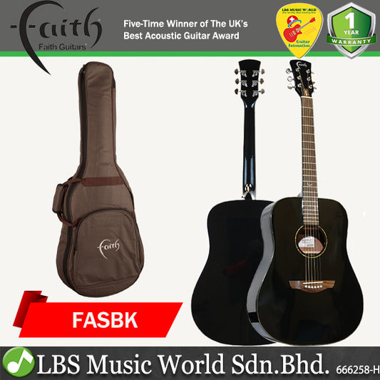 Faith FASBK Apollo Saturn Dreadnought Solid Sitka Spruce Top Acoustic Electric Folk Guitar with Bag (Black)