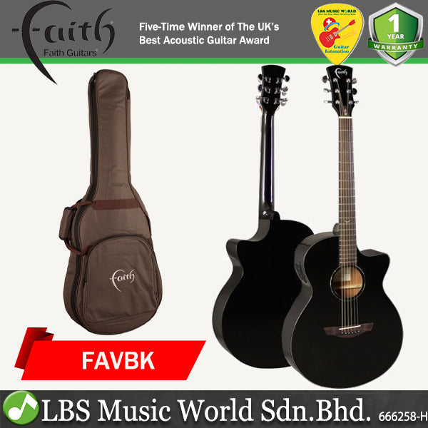 Faith FAVBK Solid Spruce Top Concert Cutaway Venus Apollo Series Acoustic Electric Guitar with Gigbag - Black
