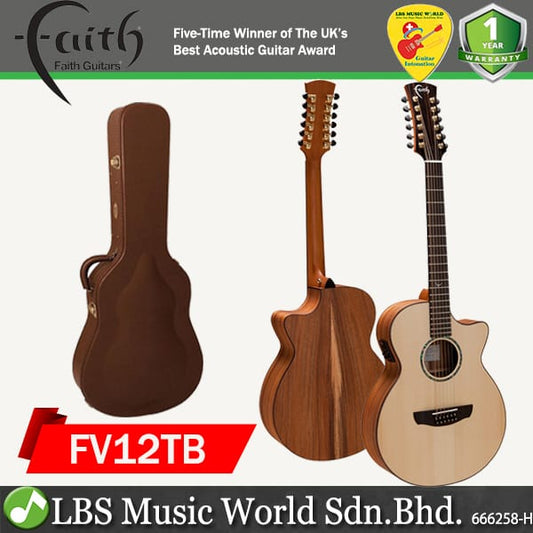 Faith FV12TB Trembesi Venus 12 String Cutaway Electro Full Solid Acoustic Electric Guitar Pickup with Case