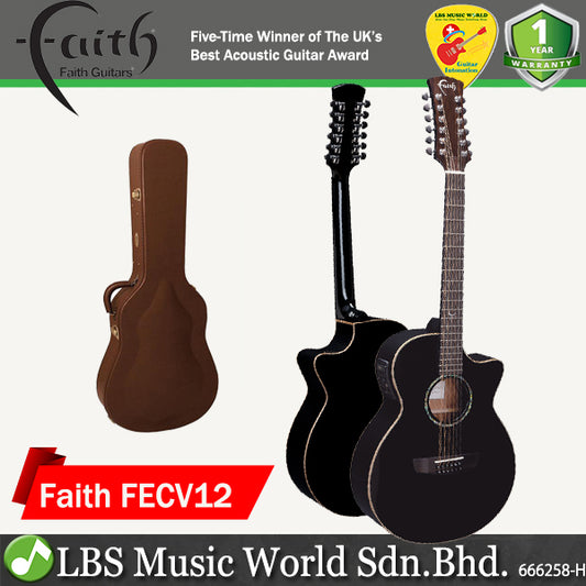 Faith FECV12 Eclipse Venus 12 String Cutaway Electro Full Solid Acoustic Electric Guitar Pickup with Case