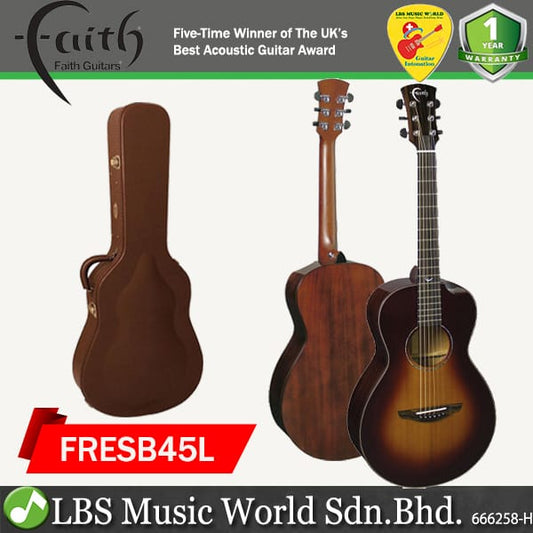 Faith FRESB45L Classic Burst Mars Drop Dreadnought Electro Lefthanded Full Solid Acoustic Electric Guitar Pickup with Case