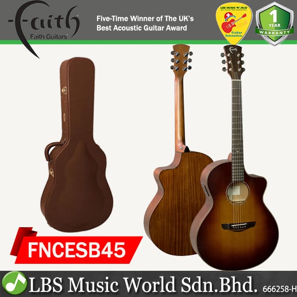 Faith FNCESB45 Classic Burst Neptune Cutaway Electro Saluda Baby Jumbo Full Solid Acoustic Electric Guitar INK3 Pickup with Case