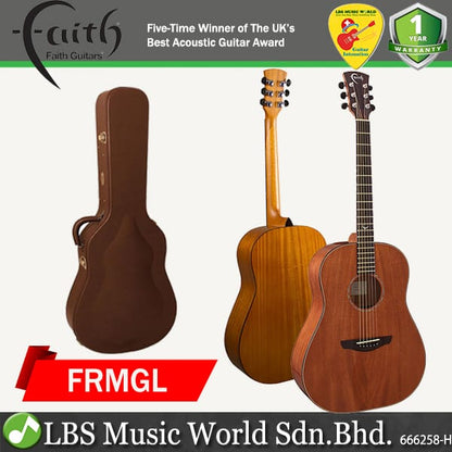 Faith FRMGL Mars Drop Shoulder Dreadnought Lefthanded Kanuga Full Solid Mahogany Acoustic Guitar with Case