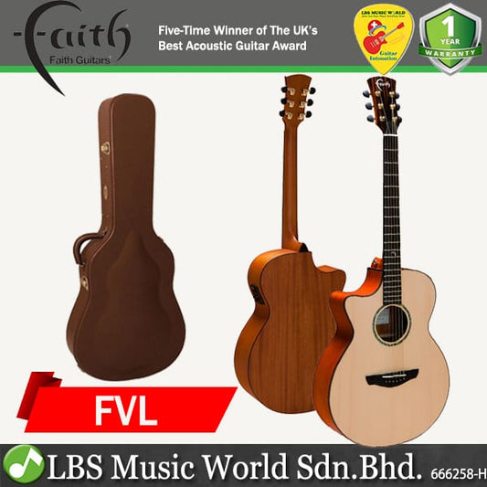 Faith FVL Natural Venus Cutaway Full Solid Acoustic Electric Guitar Lefthanded Pickup with Case