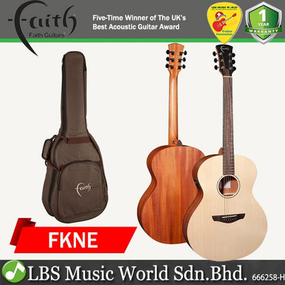 Faith FKNE Natural Naked Neptune Electro Saluda Baby Jumbo Full Solid Acoustic Electric Guitar Fishman Pickup with Case