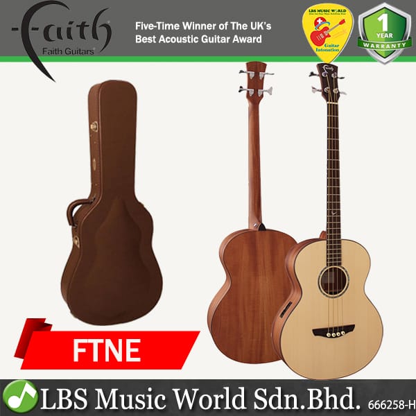 Faith FTNE Natural Neptune Titan Saluda Baby Jumbo Full Solid Acoustic Electric Bass Pickup with Case