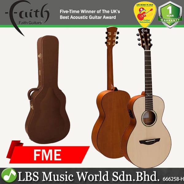 Faith FME Natural Mercury Electro Parlour Size Full Solid Acoustic Guitar with Case