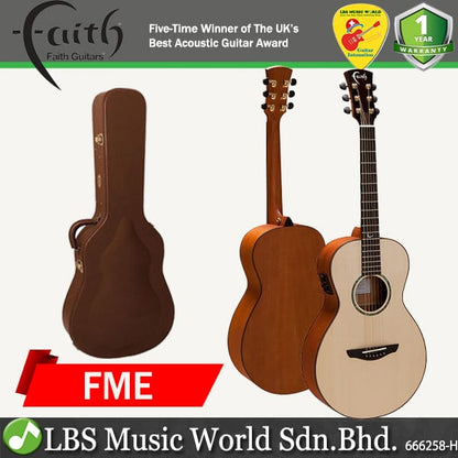 Faith FME Natural Mercury Electro Parlour Size Full Solid Acoustic Guitar with Case