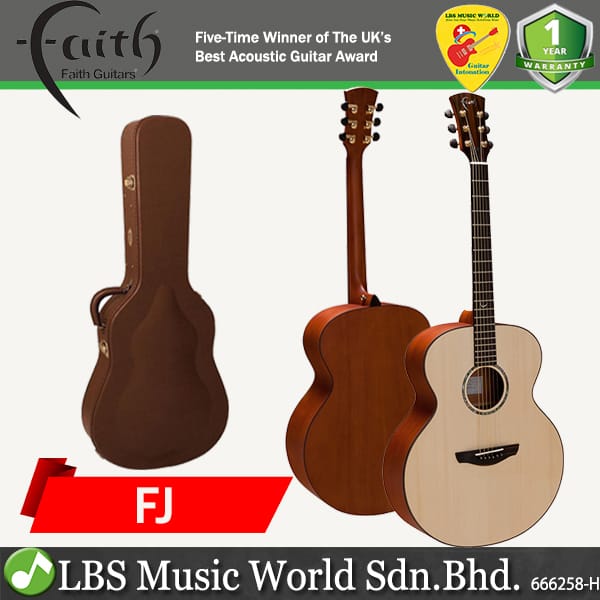 Faith FJ Natural Jupiter Full Bodied Jumbo Solid Acoustic Guitar with Case