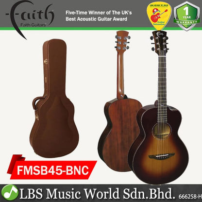 Faith FMSB45-BNC Classic Burst Mercury Parlour Full Solid Acoustic Guitar with Case (45MM)