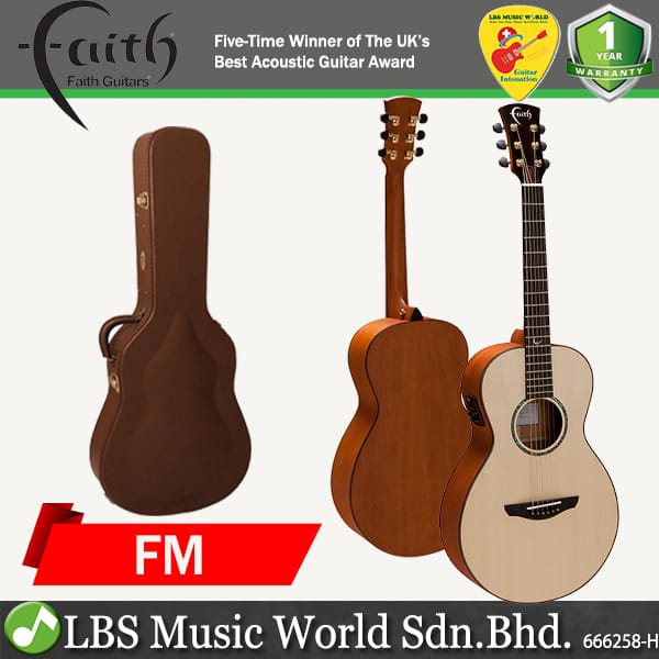 Faith FM Natural Mercury Cutaway Parlour Size Acoustic Electric Guitar Pickup with Case