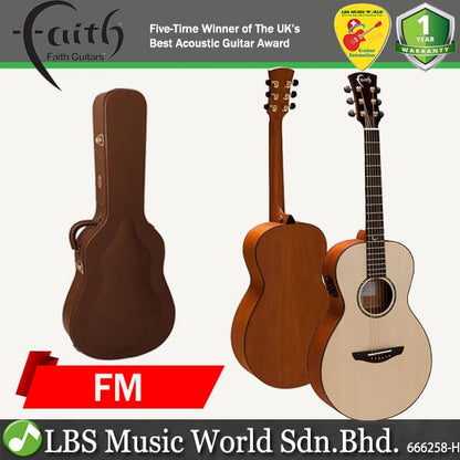 Faith FM Natural Mercury Cutaway Parlour Size Acoustic Electric Guitar Pickup with Case