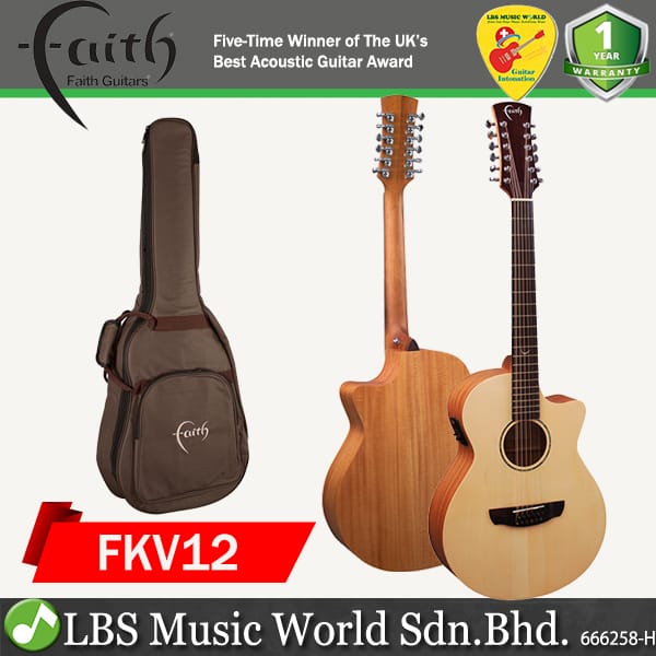 Faith FKV12 Natural Naked Venus 12 String Cutaway Electro Full Solid Acoustic Electric Guitar Fishman Pickup with Case
