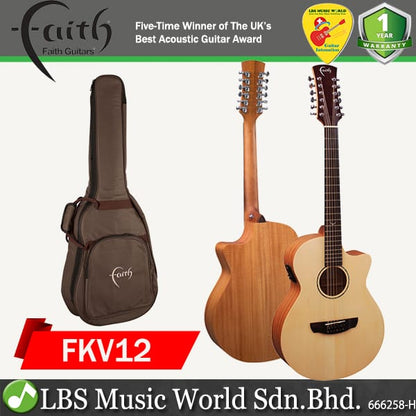 Faith FKV12 Natural Naked Venus 12 String Cutaway Electro Full Solid Acoustic Electric Guitar Fishman Pickup with Case