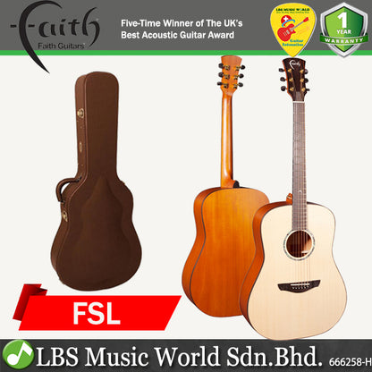 Faith FSL Natural Saturn Lefthanded Dreadnought Full Solid Acoustic Guitar with Case