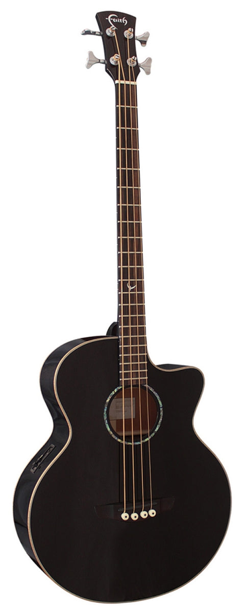 Faith FTJCE Eclipse Jupiter Titan Full Bodied Jumbo Full Solid Black Acoustic Electric Bass Guitar Pickup with Case