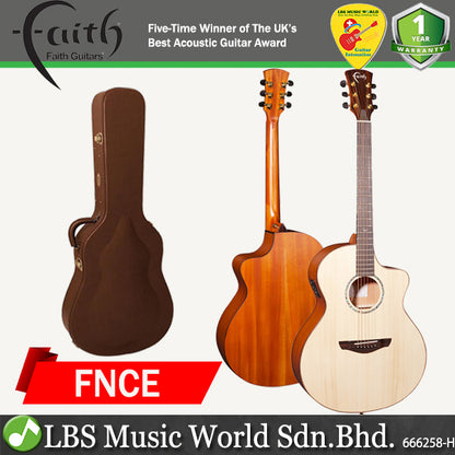 Faith FNCE Natural Neptune Cutaway Full Size Jumbo Acoustic Electric Guitar Pickup with Case