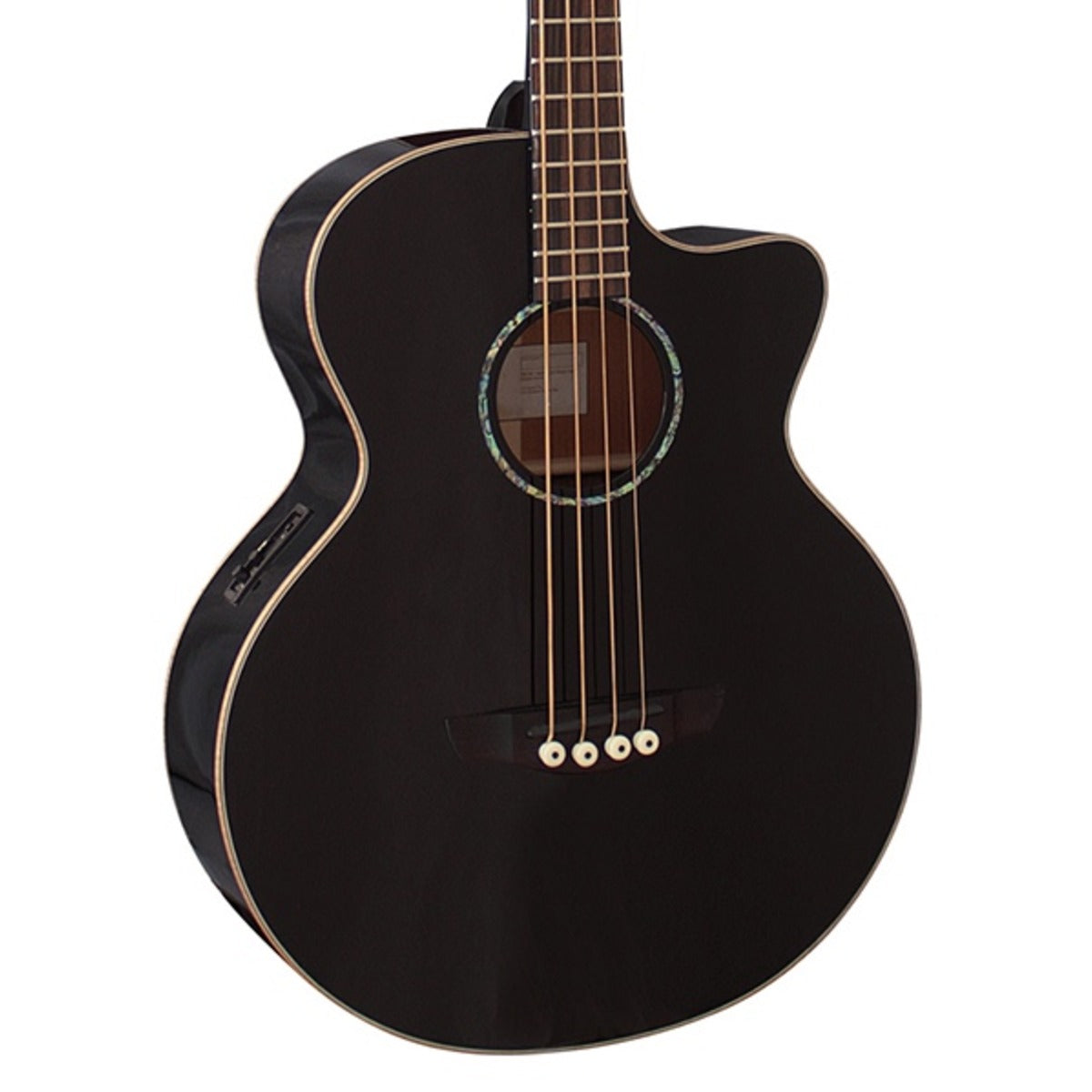 Faith FTJCE Eclipse Jupiter Titan Full Bodied Jumbo Full Solid Black Acoustic Electric Bass Guitar Pickup with Case