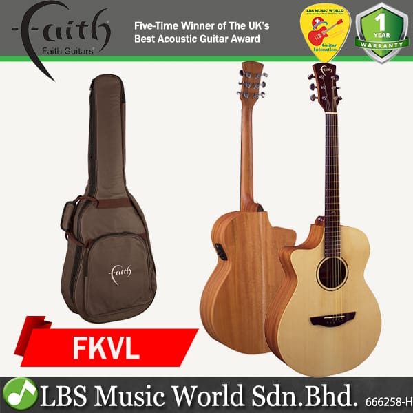Faith FKVL Natural Naked Venus Lefthanded Full Solid Acoustic Electric Cutaway Guitar Fishman Pickup with Case