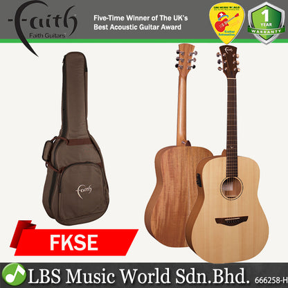 Faith FKSE Natural Naked Saturn Electro (Non-Cut) Dreadnought Full Solid Mahogany Acoustic Electric Guitar Fishman Pickup with Case
