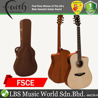 Faith FSCE Natural Saturn Cutaway Electro Dreadnought Full Solid Acoustic Electric Guitar Pickup with Case