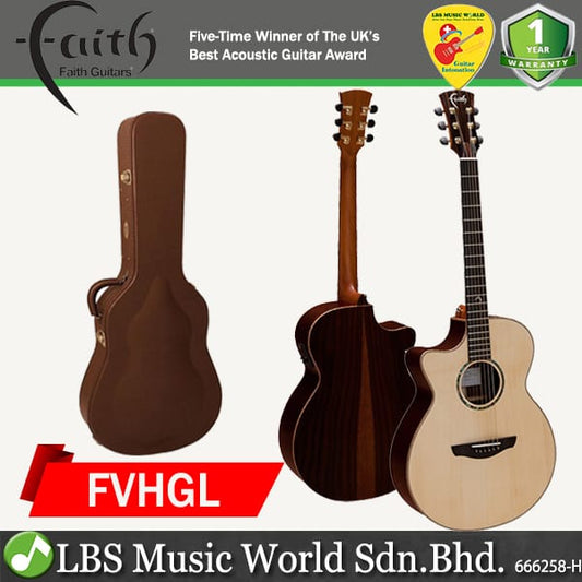 Faith FVHGL HiGloss Venus Cutaway Electro Lefthanded Full Solid Acoustic Electric Guitar Pickup with Case