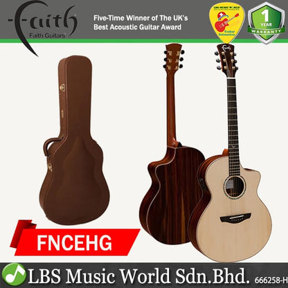 Faith FNCEHG HiGloss Neptune Cutaway Electro Full Sized Jumbo Solid Acoustic Electric Guitar Pickup with Case