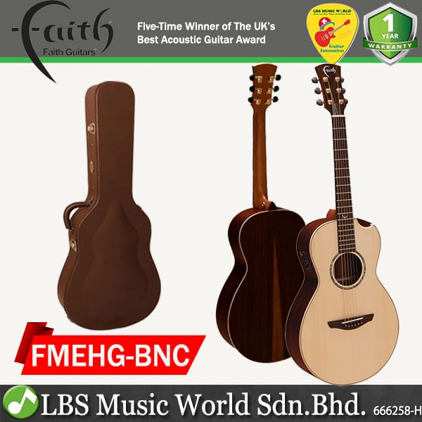 Faith FMEHG-BNC HiGloss Mercury Electro Scoop Parlour Full Solid Acoustic Electric Guitar Pickup with Case (FMEHG BNC)