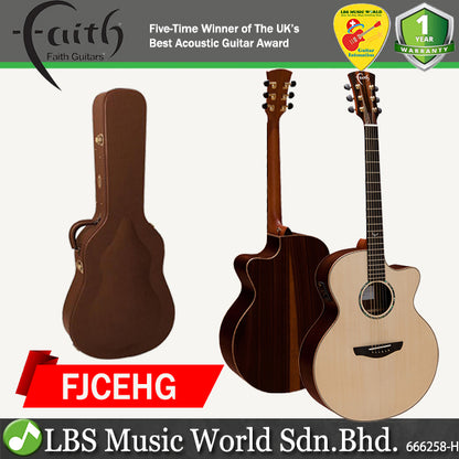 Faith FJCEHG HiGloss Jupiter Cutaway Electro Full Bodied Jumbo Solid Acoustic Electric Guitar Pickup with Case