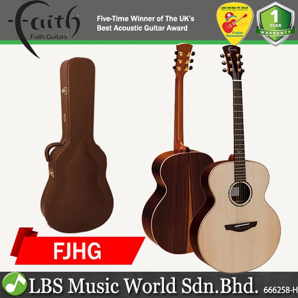 Faith FJHG HiGloss Jupiter Full Bodied Jumbo Solid Acoustic Guitar with Case