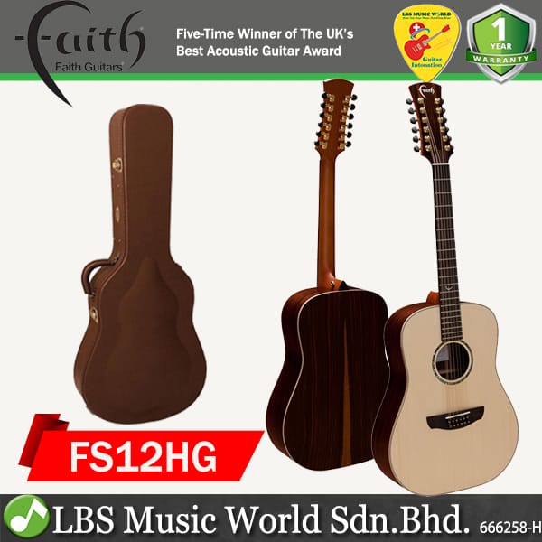 Faith FS12HG HiGloss Saturn 12 String Dreadnought Full Solid Acoustic Guitar with Case