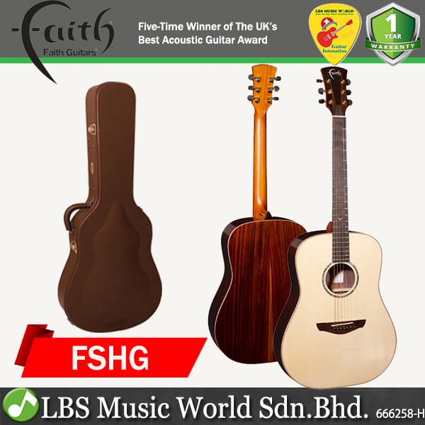Faith FSHG HiGloss Saturn Dreadnought Full Solid Acoustic Guitar with Case