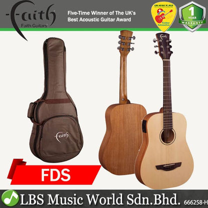 Faith FDS Nomad Mini Saturn Travel Sized Acoustic Electric Folk Guitar with Bag (Natural)