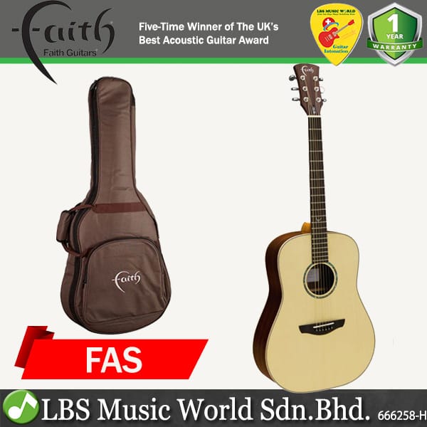 Faith FAS Apollo Saturn Dreadnought Acoustic Electric Folk Guitar with Bag (Natural)