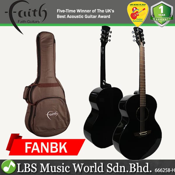 Faith FANBK Apollo Neptune Solid Spruce Top Acoustic Guitar with Bag (Black)